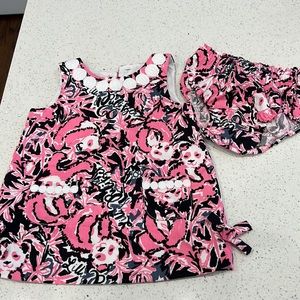 Lily Pulitzer 12-18 months pink and black dress worn once with bloomers